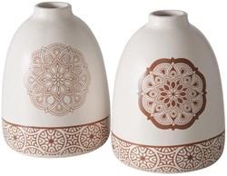 Boltze Home vaas aardewerk Chakra 16cm - decoratie vaas wit bruin