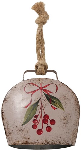 Boltze Home kerstklok decohanger met juten touw 11,5x5x12cm metaal