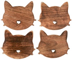 Onderzetter kat hout 4-delig rond meerkleurig voor kinderen