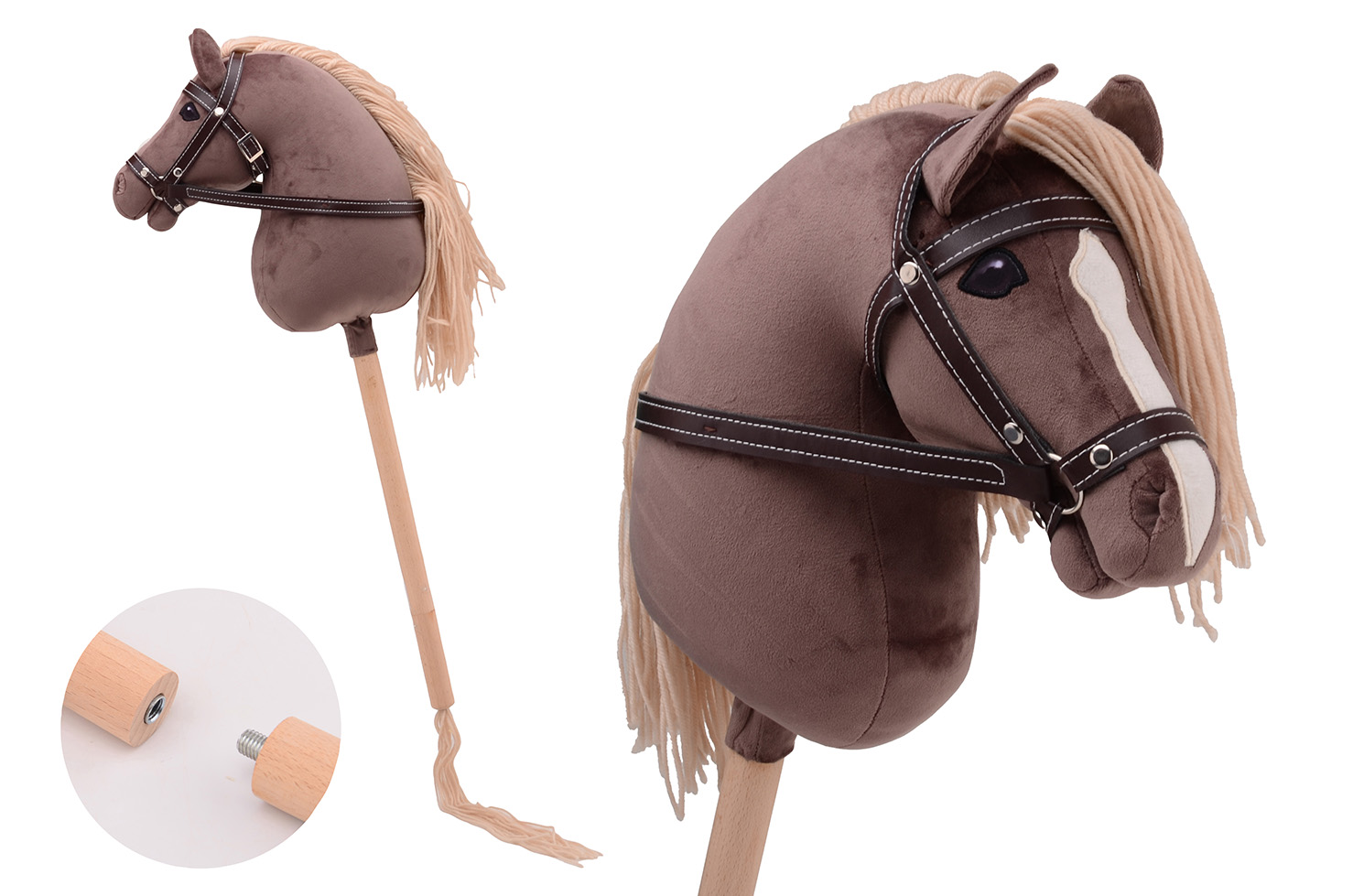 Stokpaard Star met open mond | Grijs gevlekt | met staart