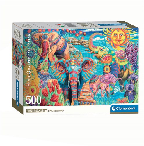 Clementoni puzzel 500 stukjes - Olifanten Carnaval - Kunst puzzel