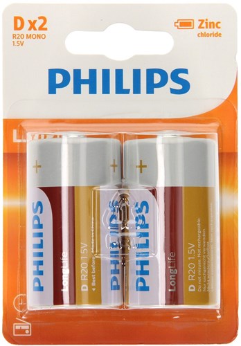 Longlife D-batterijen zinc carbon voor speelgoed en apparaten 2 stuks-2