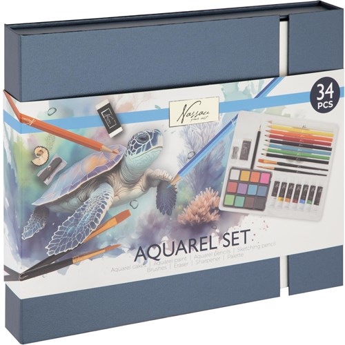 Aquarel art set schilderen 34-delig in luxe opbergdoos cadeau
