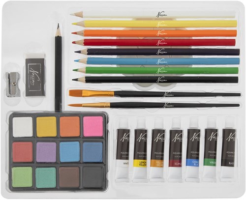 Aquarel art set schilderen 34-delig in luxe opbergdoos cadeau-3