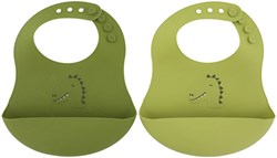 Trixie siliconen slabbetje 2-pack - slab met opvangbakje - Mr. Dino - groen