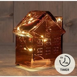 LED Huisje glas bordeaux H14cm