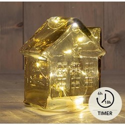 LED Huisje glas amber H14cm