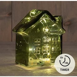 Anna's Collection LED huisje glas groen 14cm decoratief lichtobject