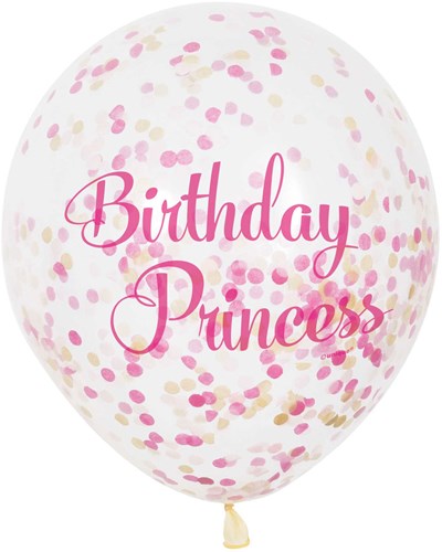 Haza confetti ballonnen prinses verjaardag decoratie roze 6 stuks