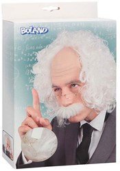 Boland pruik professor wit met snor en bril - verkleedaccessoire volwassenen