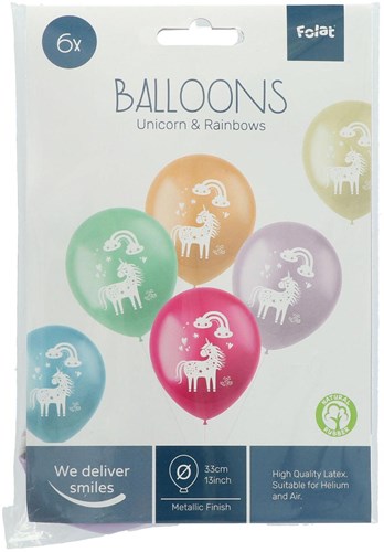 Folat ballonnen unicorns & rainbows latex 33cm 6 stuks verjaardag