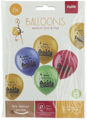 Folat ballonnen Sinterklaas welkom Sint & Piet 6 stuks multi kleur