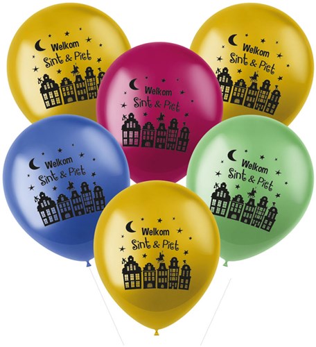 Folat ballonnen Sinterklaas welkom Sint & Piet 6 stuks multi kleur-2