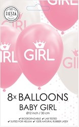 Globos ballonnen baby meisje roze wit 30cm decoratie set 8 stuks