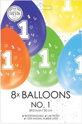 Ballonnen 2-zijdig Geprint Cijfer 1, 8st.