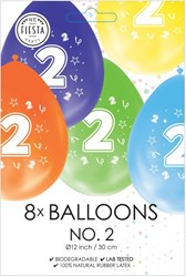 Ballonnen 2-zijdig Geprint Cijfer 2, 8st.