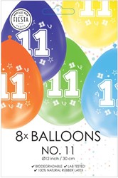 Ballonnen 2-zijdig Geprint Cijfer 11, 8st.