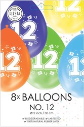 Ballonnen 2-zijdig Geprint Cijfer 12, 8st.