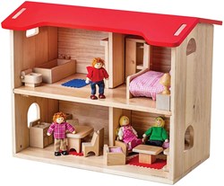 BigJigs poppenhuis compleet houten speelhuis met meubels