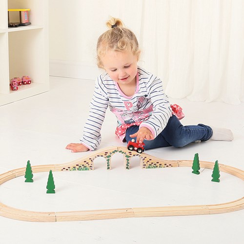 BigJigs houten treinbaan brug met 3 bogen - speelgoed brug-3