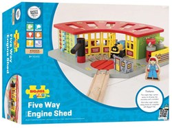 Bigjigs vijfweg locomotievenloods