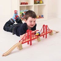 BigJigs houten treinbaan dubbele hangbrug rood - houten speelgoed brug-3