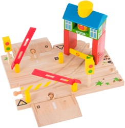 BigJigs houten seinhuis voor treinbaan - 3-delige set