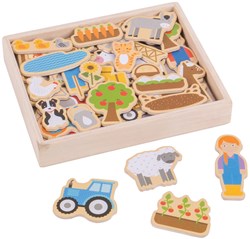 BigJigs houten boerderij magneten speelgoed set - 35 stuks