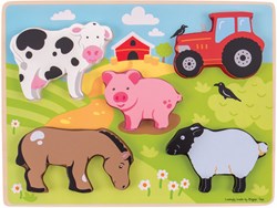 BigJigs houten puzzel boerderij - vormenpuzzel 5 stukjes