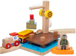 BigJigs houten treinaccessoire kraandok, dinghy en duiker speelgoed