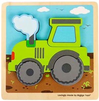 BigJigs houten puzzel tractor - peuter speelgoed - 5 vormen