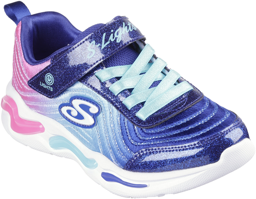 Skechers kinderschoen sneakers lichtgevend navy mint regenboog comfort