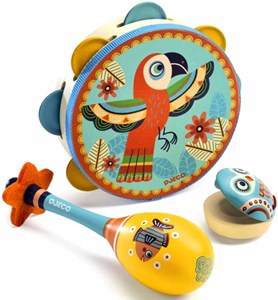 Djeco 3 Houten Muziekinstrumenten Tambourine Maracas Castanet djeco kopen in de aanbieding