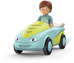 Toddys speelgoedauto Freddy Fluxy met beweegbare figuur en vliegwielmotor