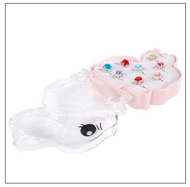 Kinderringen set sieraden roze konijn juwelenbox 8 stuks verstelbaar-2