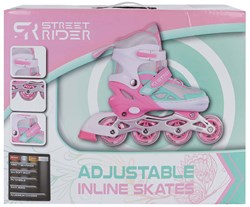 Inline skeelers roze groen verstelbaar maat 33-36 kinderskates