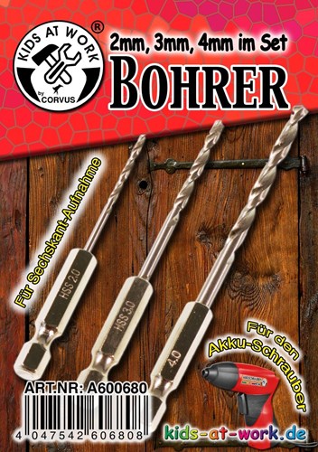Kids at Work boorbits set klein - 3 stuks voor kinderen-3