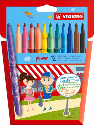 STABILO power - viltstift - tot 8 weken zonder dop - etui met 12 kleuren