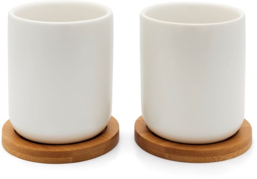 Bredemeijer theemokken Umea wit met bamboe onderzetters 200ml set 2