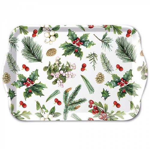 Ambiente dienblad melamine winter greenery 13x21cm wit decoratief