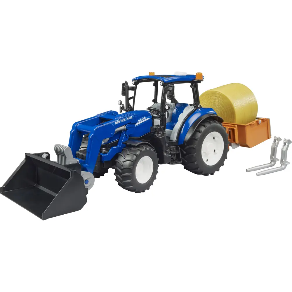 Bruder tractor speelgoed New Holland T5.120 met frontlader en accessoires