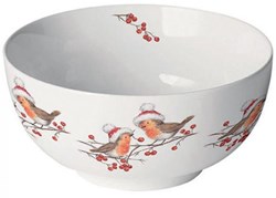 Ambiente kom porselein kerst robins - ontbijtkom 400ml decoratief