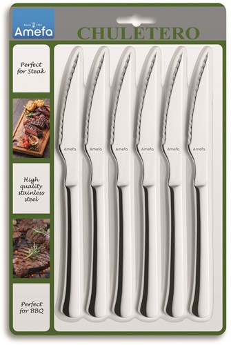 Amefa steakmessen Chuletero 6 stuks RVS zilver vaatwasserbestendig-2