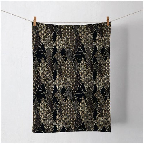 Ambiente keukendoek zwart Luxury Trees kerst design goud
