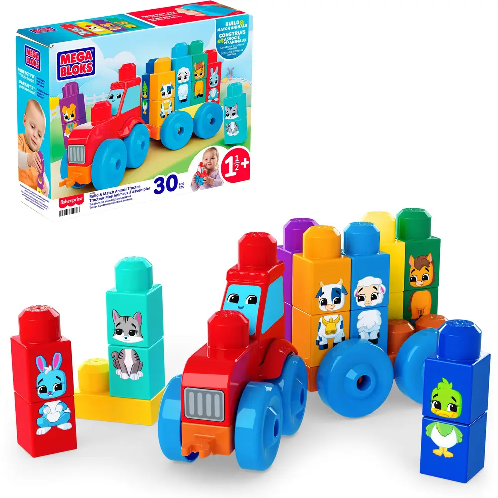 Mattel bouwset MEGA BLOKS dieren tractor kleurrijk bouwspeelgoed