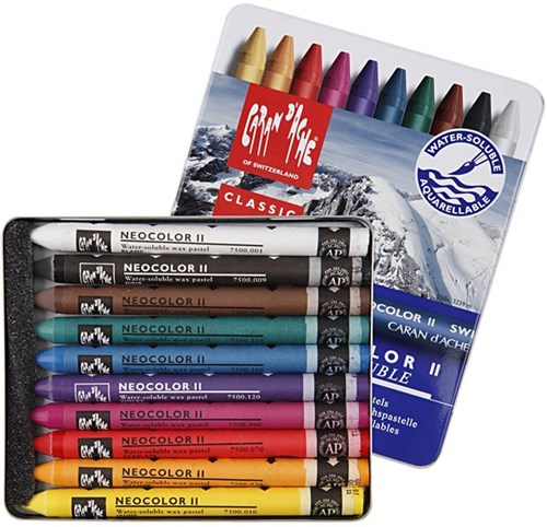 Caran d'Ache waskrijt Neocolor II set 10 kleuren aquarel effect-2