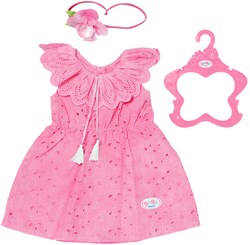 BABY born poppenkleding bloemenjurk roze 43 cm met haarband