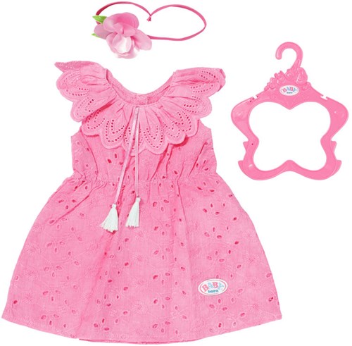 BABY born poppenkleding bloemenjurk roze 43 cm met haarband