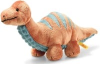 Steiff knuffel Soft Cuddly Friends brontosaurus Bronko, donkeroranje/petroleum blauw
