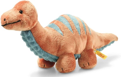 Steiff knuffel Soft Cuddly Friends brontosaurus Bronko, donkeroranje/petroleum blauw